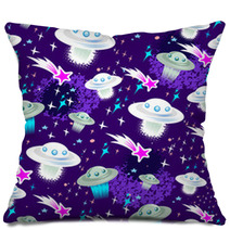 Cosmic Seamless Pattern With Flying Saucers And Black Holes Pillows 57264474