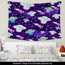 Cosmic Seamless Pattern With Flying Saucers And Black Holes Wall Art 57264474
