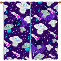 Cosmic Seamless Pattern With Flying Saucers And Black Holes Window Curtains 57264474