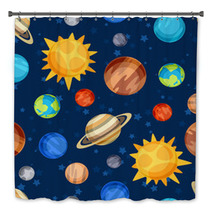 Cosmic Seamless Pattern With Planets Of The Solar System. Bath Decor 71542706