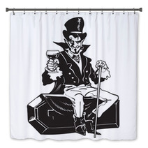 Count Dracula Sitting On The Coffin Halloween Cartoon Vampire Character Bath Decor 219008382