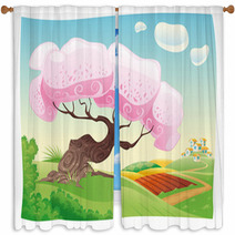 Countryside. Vector And Cartoon Landscape. Window Curtains 20891296