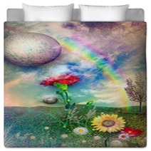 Countryside With Rainbow And Flowers Bedding 57467577