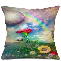 Countryside With Rainbow And Flowers Pillows 57467577