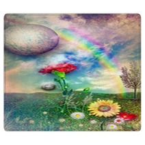 Countryside With Rainbow And Flowers Rugs 57467577