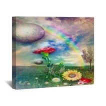 Countryside With Rainbow And Flowers Wall Art 57467577