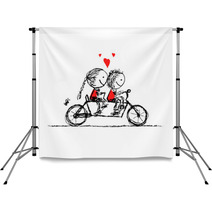 Couple Cycling Together, Valentine Sketch For Your Design Backdrops 60924493