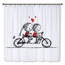 Couple Cycling Together, Valentine Sketch For Your Design Bath Decor 60924493