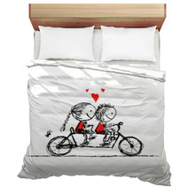 Couple Cycling Together, Valentine Sketch For Your Design Bedding 60924493
