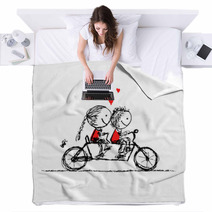 Couple Cycling Together, Valentine Sketch For Your Design Blankets 60924493