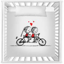 Couple Cycling Together, Valentine Sketch For Your Design Nursery Decor 60924493