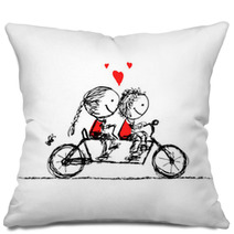 Couple Cycling Together, Valentine Sketch For Your Design Pillows 60924493