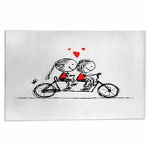 Couple Cycling Together, Valentine Sketch For Your Design Rugs 60924493