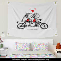 Couple Cycling Together, Valentine Sketch For Your Design Wall Art 60924493