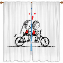 Couple Cycling Together, Valentine Sketch For Your Design Window Curtains 60924493
