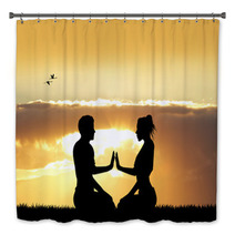 Couple Doing Yoga At Sunset Bath Decor 101625377