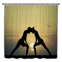 Couple Doing Yoga At Sunset Bath Decor 67438412