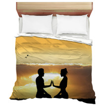 Couple Doing Yoga At Sunset Bedding 101625377