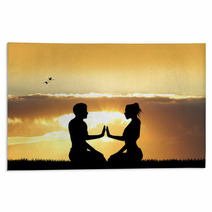 Couple Doing Yoga At Sunset Rugs 101625377