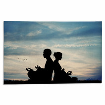 Couple Doing Yoga At Sunset Rugs 131966890