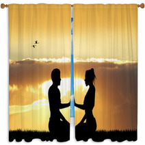 Couple Doing Yoga At Sunset Window Curtains 101625377