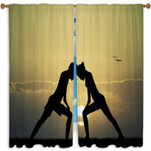 Couple Doing Yoga At Sunset Window Curtains 67438412
