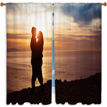 Couple In Love At Sunset Window Curtains 62647479