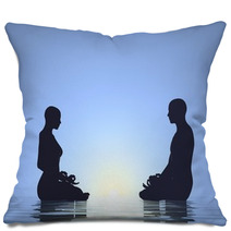 Couple Meditation - 3D Render Pillows 61455889