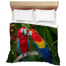 Couple Of Green-Winged And Scarlet Macaws In Nature Surrounding Bedding 43970014