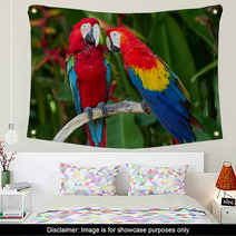 Couple Of Green-Winged And Scarlet Macaws In Nature Surrounding Wall Art 43970014