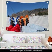 Couple With Blue And Orange Snowshoes In The Mountains Wall Art 80386691