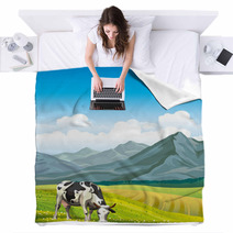 Cow And Green Meadow Blankets 66630711