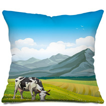 Cow And Green Meadow Pillows 66630711