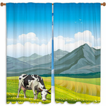 Cow And Green Meadow Window Curtains 66630711