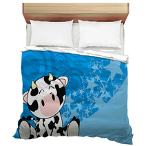 Cow Baby Cute Sit Cartoon Background Bedding 66449152