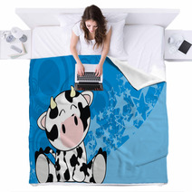 Cow Baby Cute Sit Cartoon Background Blankets 66449152