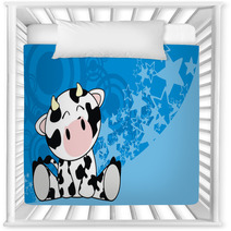 Cow Baby Cute Sit Cartoon Background Nursery Decor 66449152