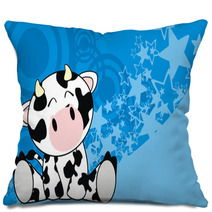 Cow Baby Cute Sit Cartoon Background Pillows 66449152