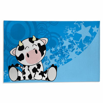 Cow Baby Cute Sit Cartoon Background Rugs 66449152