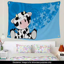 Cow Baby Cute Sit Cartoon Background Wall Art 66449152
