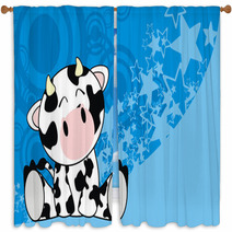 Cow Baby Cute Sit Cartoon Background Window Curtains 66449152