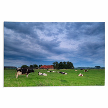 Cow On Pasture During Clouded Morning Rugs 66332419