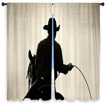 Cowboy At The Rodeo - Shot Backlit Against Dust, Added Grain Window Curtains 3668223
