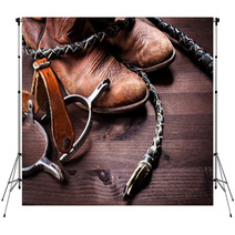 Cowboy Boots,whip And Spurs On Wood Backdrops 38856298