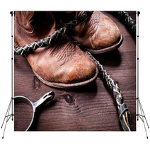 Cowboy Boots Whip And Spurs On Wood Backdrops 38875711