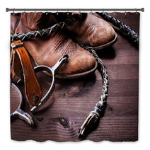 Cowboy Boots,whip And Spurs On Wood Bath Decor 38856298