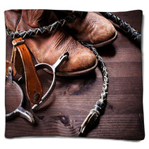 Cowboy Boots,whip And Spurs On Wood Blankets 38856298
