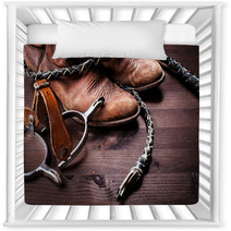 Cowboy Boots,whip And Spurs On Wood Nursery Decor 38856298