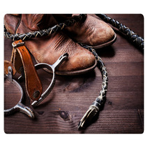 Cowboy Boots,whip And Spurs On Wood Rugs 38856298