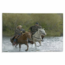 Cowboy,cowgirl Galloping Across River Rugs 5553334